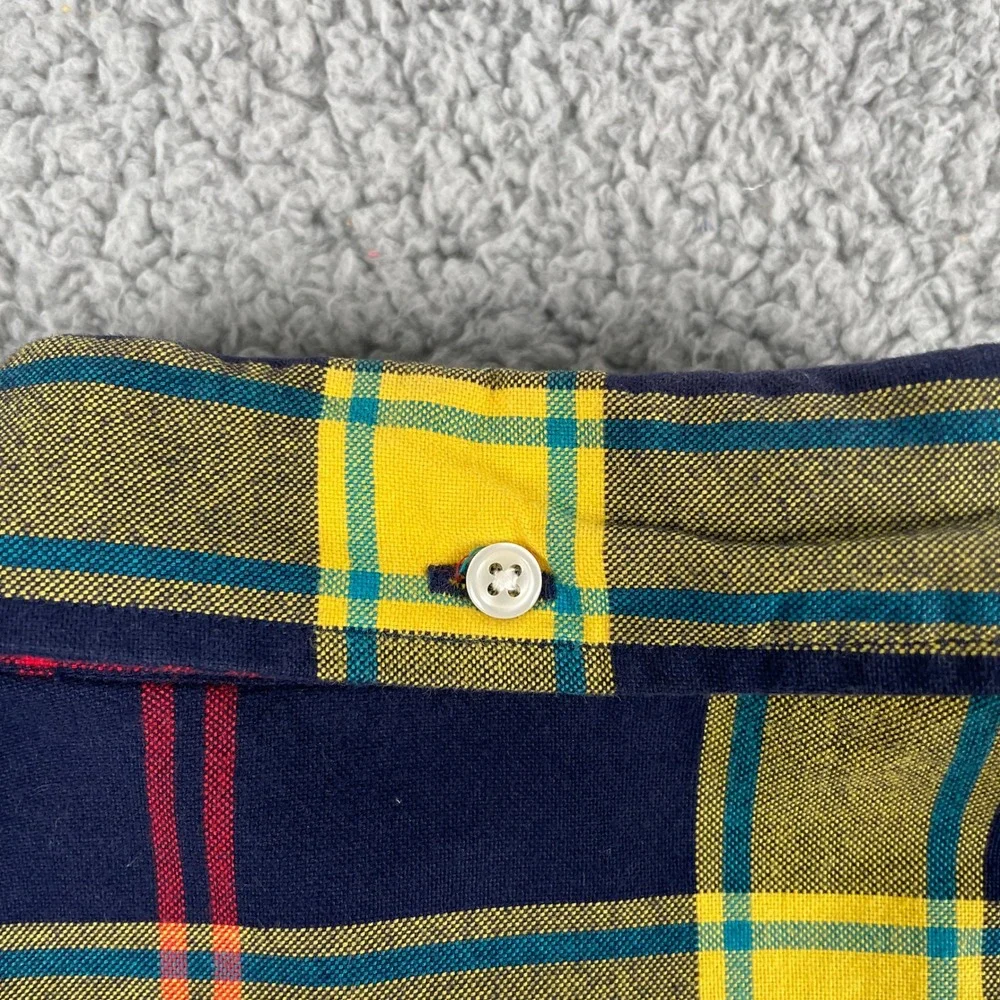 J.Crew Shirt Mens M Navy Yellow Red Plaid‎ Oxford Slim Long Sleeve Button Down